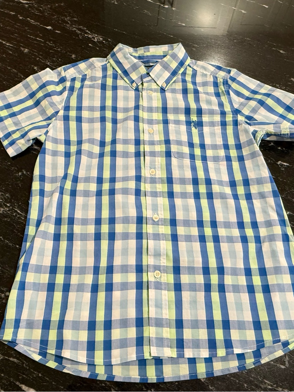 U.S. Polo Assn. Blue and Green Plaid Short-Sleeve Button-Down Shirt Boys 18